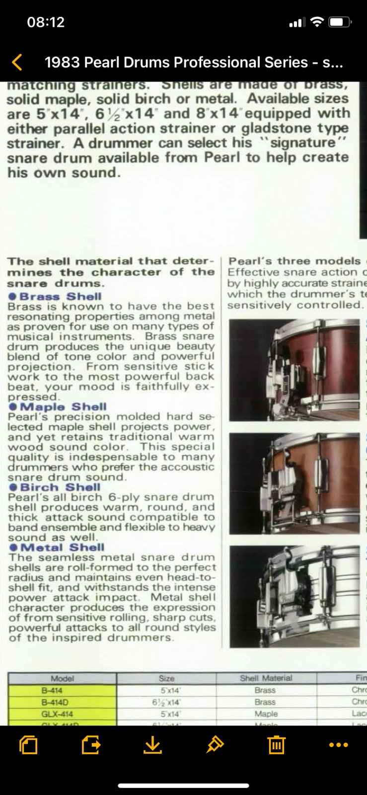 pearl BLX-414D Birch snaredrum 14x6.5 inch #101 Walnut lacquer