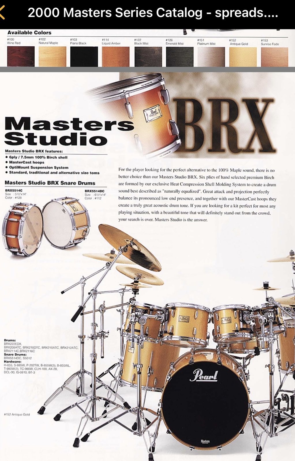 Pearl BRX Masters studio tom 8x7” #Antique Gold