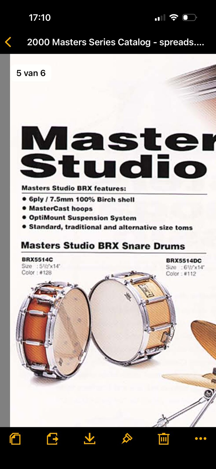 Pearl BRX Masters studio tom 8x7” #Antique Gold