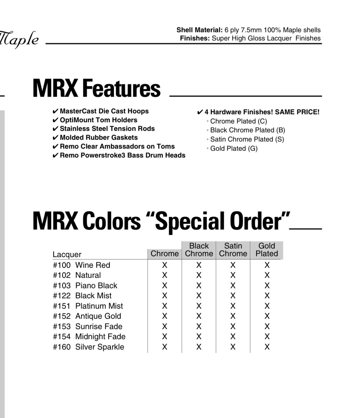 Pearl MRX Masters maple custom 14x11” #Piano Black